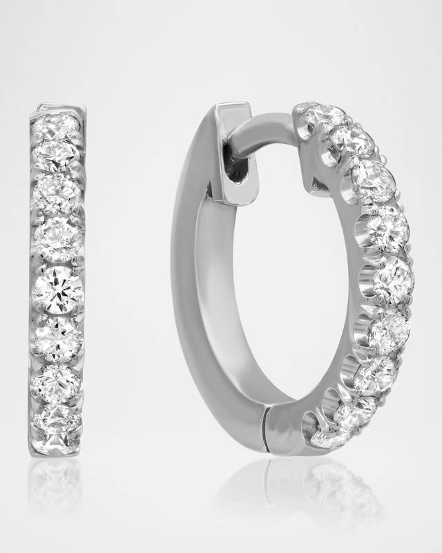 18K White Gold Diamond Huggie Hoop Earrings